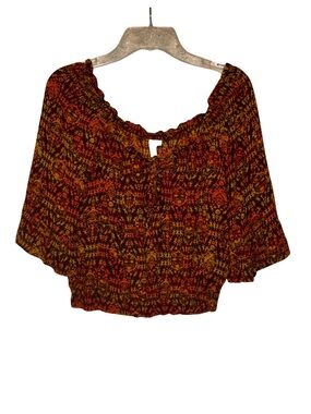feathers Multi Color Off-Shoulder Crop Top